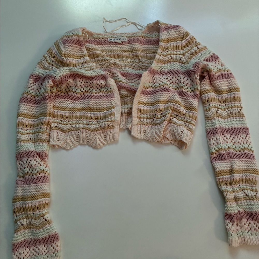 Aeropostale Pink and Cream Striped Cardigan